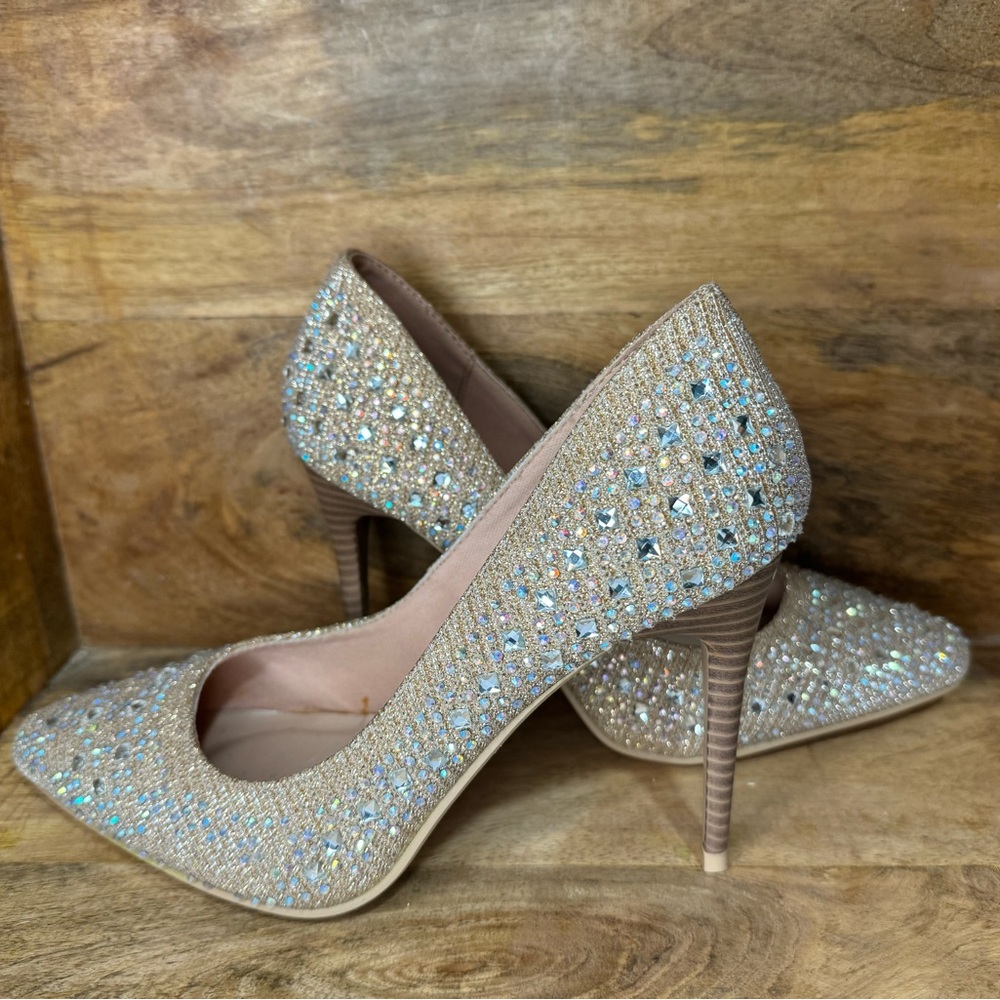 Champagne Sparkly Rhinestone Stilettos  9